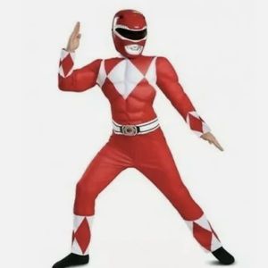 Power Rangers Red Costume Childs Size Muscles & Mask Halloween NEW